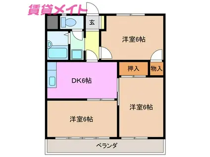 ツインクル・メゾン I(3DK/2階)の間取り写真