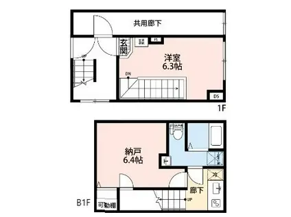 バークレーコート御徒町(1SK/地下階)の間取り写真