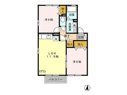 ハピネス B(2LDK/2階)の間取り写真