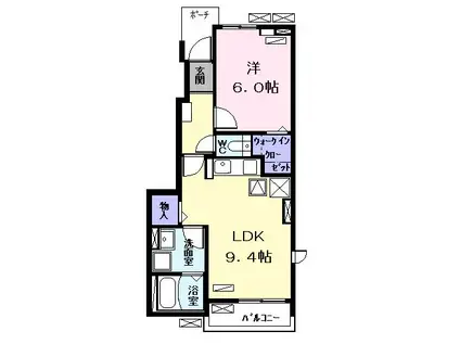 プルメリア ガーデン(1LDK/1階)の間取り写真