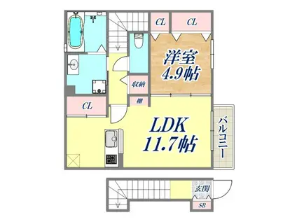 アヴェニール(1LDK/2階)の間取り写真