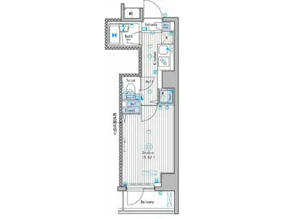 新宿牛込柳町(1K/6階)の間取り写真