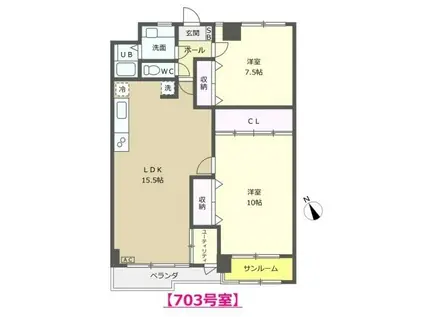 リブスイート駅西(2LDK/7階)の間取り写真