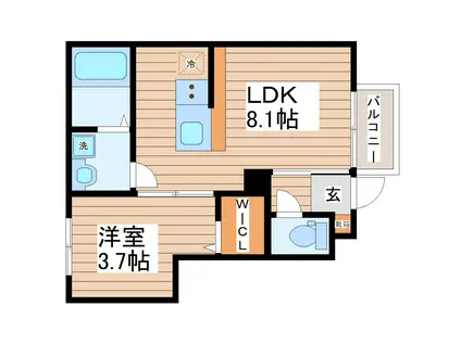 アンビシオン岩沼中央(1LDK/1階)の間取り写真