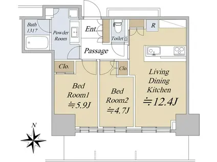 大崎駅西口F南地区市街地再開発(2LDK/8階)の間取り写真