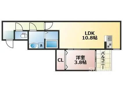 グレイスコート学園大東(1LDK/1階)の間取り写真