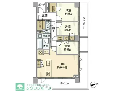 プラウド世田谷代田(3LDK/2階)の間取り写真