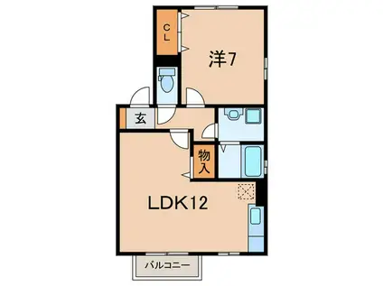 ソレアードB棟(1LDK/2階)の間取り写真