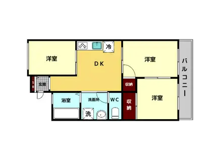 サンコート飛鳥(3DK/1階)の間取り写真