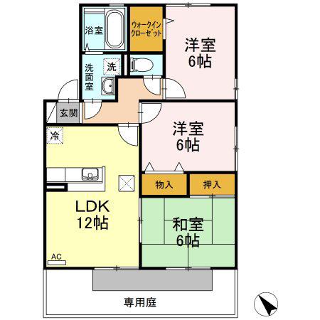 カトルセゾン C棟(3LDK/1階)の間取り写真