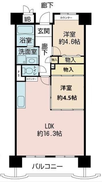 グレイスコート上本町(2LDK/9階)の間取り写真