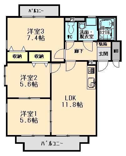 SAKABE HILLS(3LDK/2階)の間取り写真