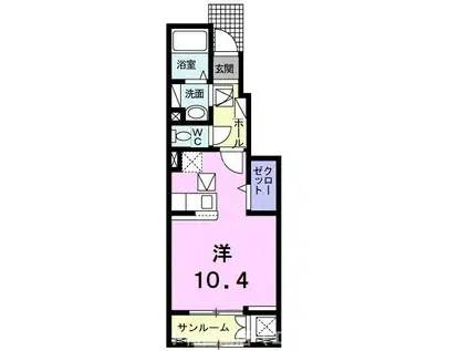 キャトルセゾン北久米 III(ワンルーム/1階)の間取り写真