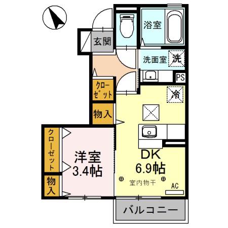 J-ROOM妃 弐番館(1DK/1階)の間取り写真