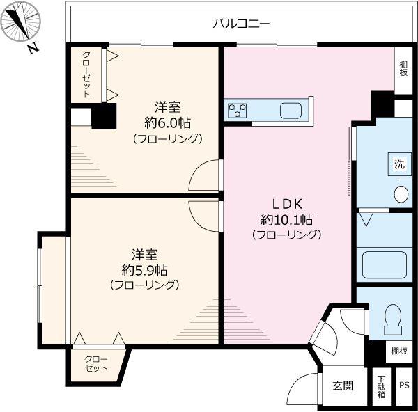 不破ビル(2LDK/2階)の間取り写真