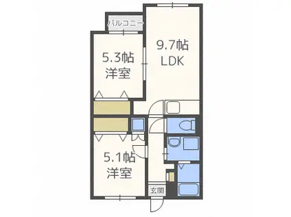 NEST円山(2LDK/1階)の間取り写真