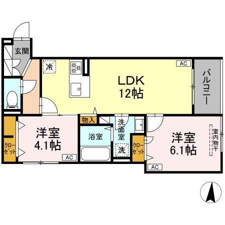 セレスティア柴又V(2LDK/2階)の間取り写真