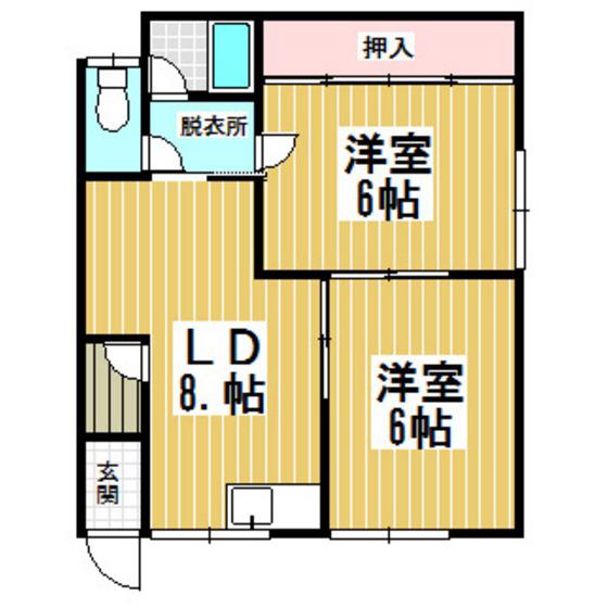 福盛ハイツA棟(2DK/1階)の間取り写真
