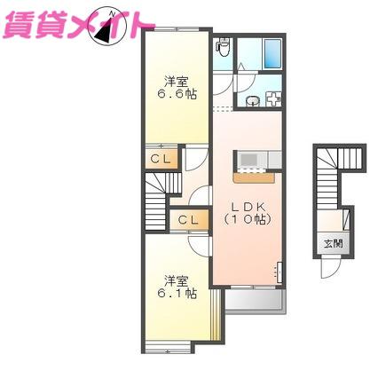 胡蝶橋ヒルズ(2LDK/2階)の間取り写真