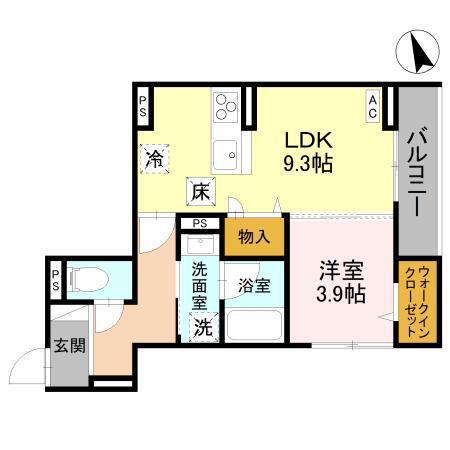レジェンドワコー中央(1LDK/1階)の間取り写真
