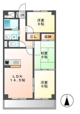 GRACE城山(3LDK/3階)の間取り写真