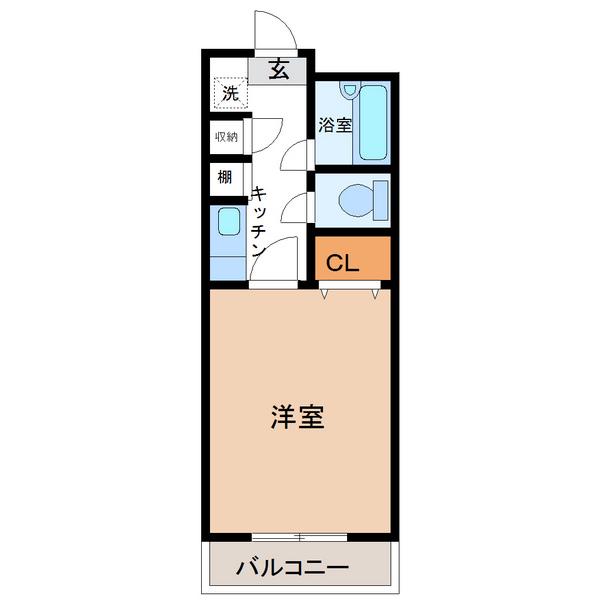 ベルトピア宮崎7(1K/4階)の間取り写真