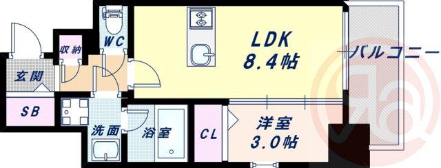 エスリードレジデンス大阪天王寺(1LDK/12階)の間取り写真