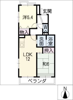 ハレルアナI(2LDK/2階)の間取り写真