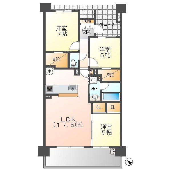 デュオヒルズ植田(3LDK/13階)の間取り写真