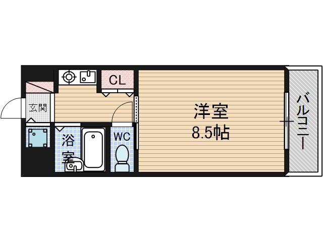 アルファ千里丘(1K/2階)の間取り写真