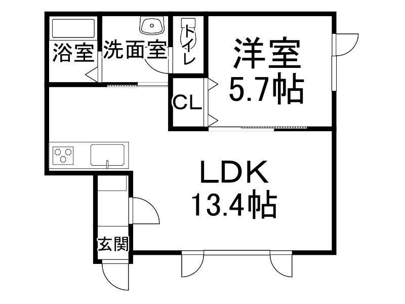 アイーレII(1DK/1階)の間取り写真