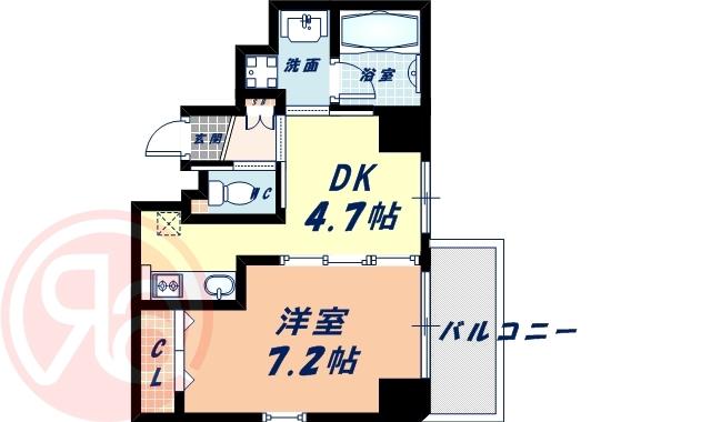 カーサ セレーネ(1DK/10階)の間取り写真