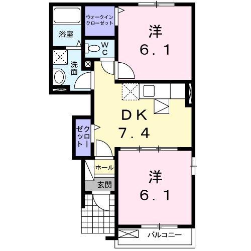 エスポワール南斎院(2DK/1階)の間取り写真