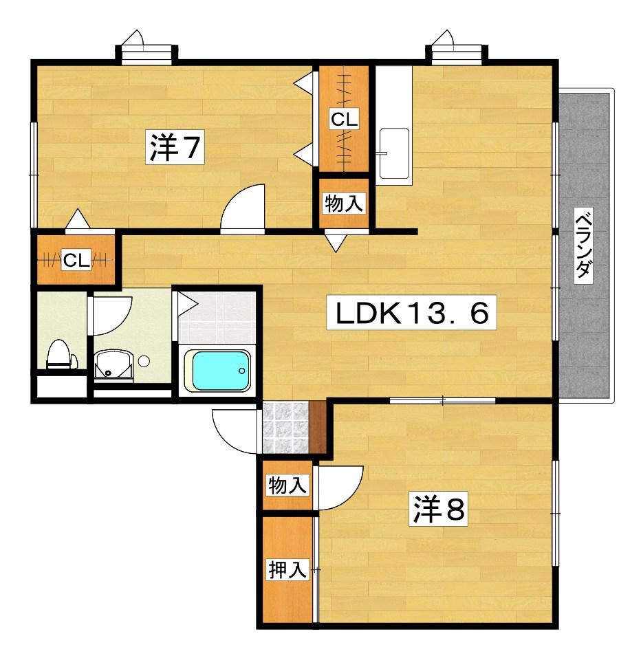 楠葉丘ハイツI(2LDK/1階)の間取り写真