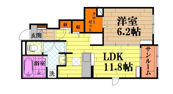 アールコートI(1LDK/1階)の間取り写真