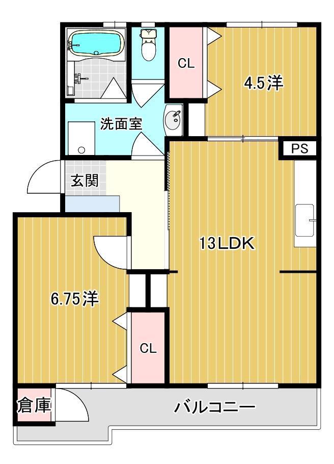 ヴァムハウス(2LDK/1階)の間取り写真