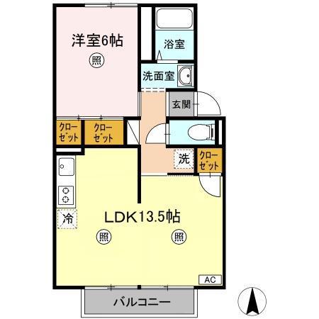 パレス宮前 A棟(1LDK/2階)の間取り写真
