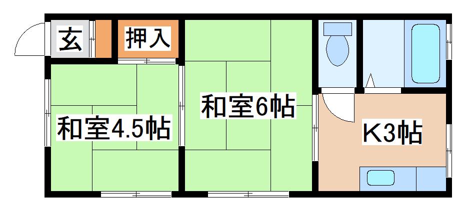 潮見台ハイツ(2K/2階)の間取り写真
