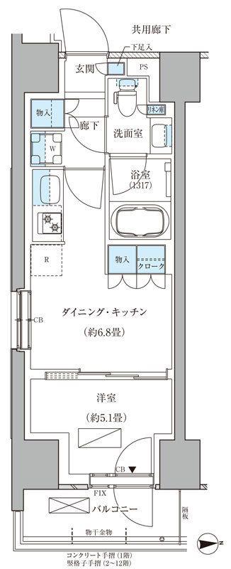 パークアクシス品川天王洲アイル(1DK/1階)の間取り写真