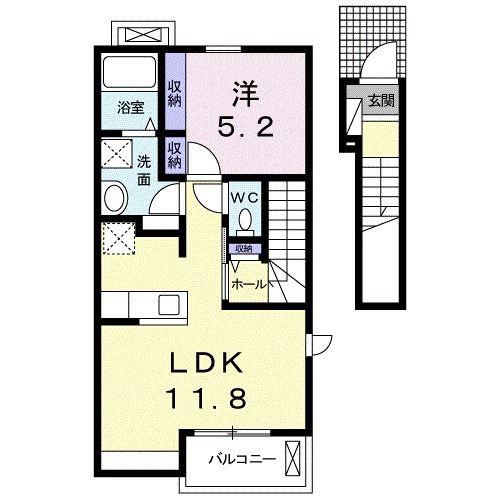 エレガンテカーサ(1LDK/2階)の間取り写真