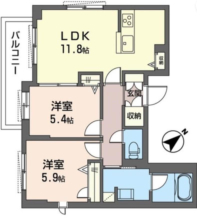 メゾンドオウル2(2LDK/3階)の間取り写真