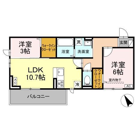 トリシア野多目I I(2LDK/3階)の間取り写真