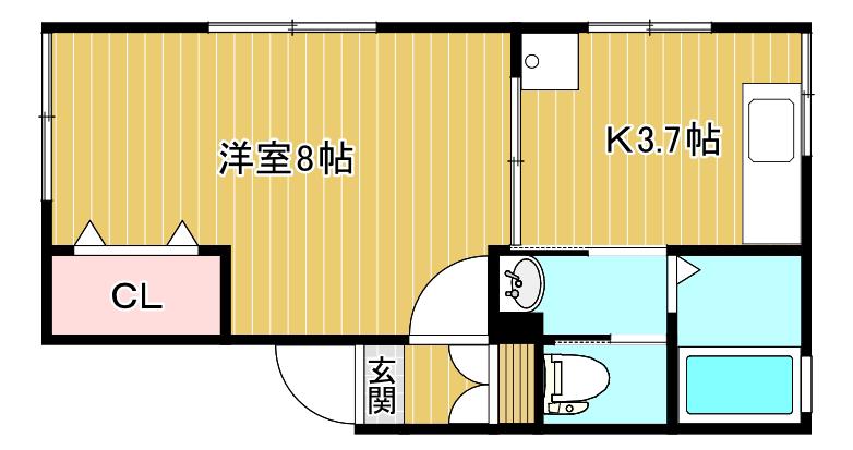 コーポリバーサイド(1K/1階)の間取り写真