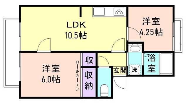 コープUⅡ(2LDK/1階)の間取り写真