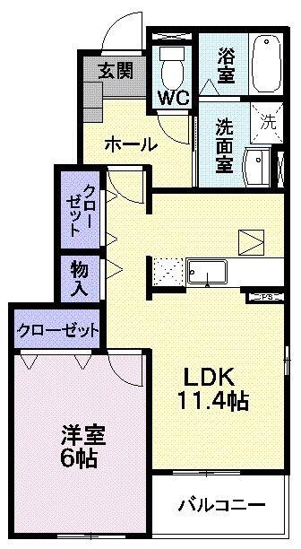 カルチェ・ド・モエI(1LDK/1階)の間取り写真