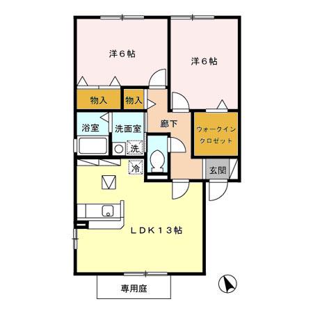 ラ・グランドール壱番館(2LDK/1階)の間取り写真