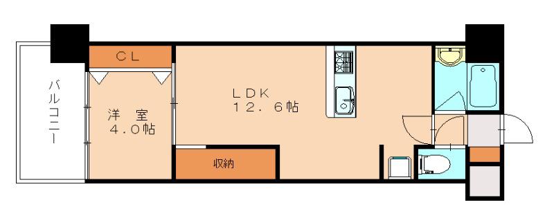 コンプレート古船場(1LDK/9階)の間取り写真