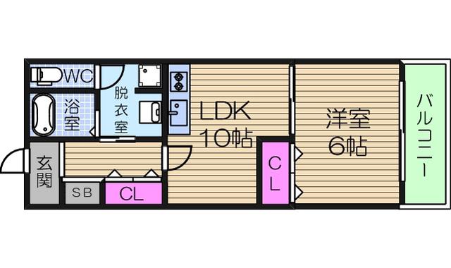 FSビル(1LDK/6階)の間取り写真