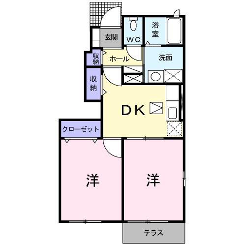 メゾン・ヴィオラ B棟(2DK/1階)の間取り写真
