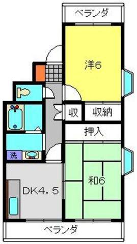 上大岡グリーンハイツB(2DK/3階)の間取り写真